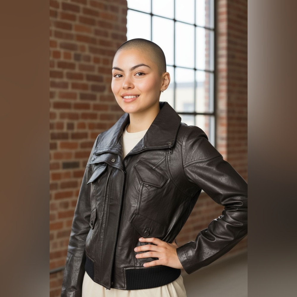 Black Rivet Women's Black Leather Jacket with Ribbed Hem